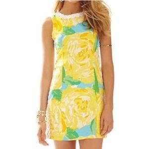 🌻SALE🌻 Lilly Pulitzer Mila Shift Dress Yellow Rose Floral Print & White Lace